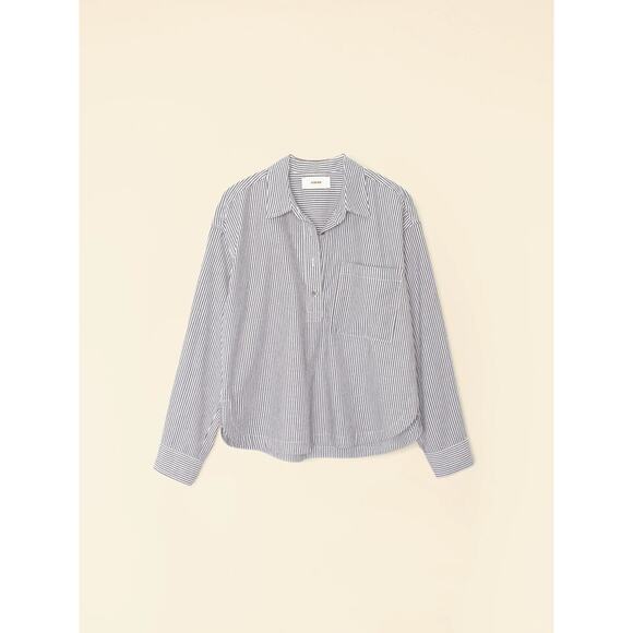 Xirena Lynden White Grey Striped Cotton Button Down Blouse Shirt XL Collar Chic - Picture 8 of 8